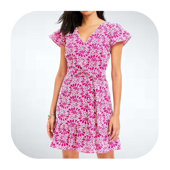 LOFT Dresses & Skirts - NWT Loft size 4 pink eyelet belted flutter sleeve dress